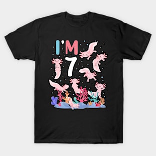 Axolotl Fish 7th Birthday I'm 7 Years Old lets party Axolotl T-Shirt